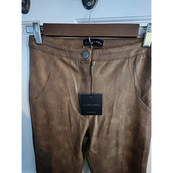 New JLUXLABEL Faux Suede Skinny Pants •S• Slim Caramel Brown Cognac $128 - Picture 7 of 12